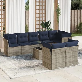 vidaXL 9 pcs conjunto sofás p/ jardim c/ almofadões vime PE cinzento