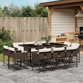11 pcs conjunto jantar p/ jardim c/ almofadões vime PE castanho