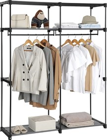 Guarda Roupa em tecido com varões para roupa 140 x 43 x 174 cm cinzento