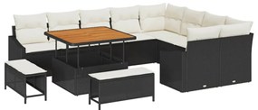 Conjunto de Sofá de Jardim de 12 Peças com Almofadas Pretas em Rattan