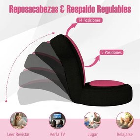 Cadeira de chão Cadeira de sofá com apoio para a cabeça e encosto ajustável Estrutura metálica resistente Rosa