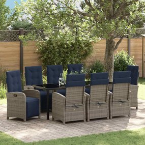 vidaXL Conjunto de Jantar de Jardim com 9 peças em Rattan Sintético Cinza.