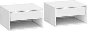 HOMCOM Conjunto de 2 mesas de cabeceira de parede, mesas de noite, gaveta, compartimento aberto, tampo, 37 x 32 x 21 cm, branco | Aosom Portugal