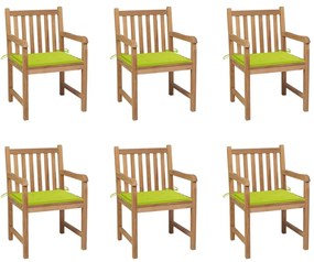 Cadeiras de jardim almofadões verde brilhante 6 pcs teca maciça