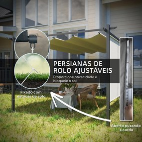 Pérgola com Teto Retrátil de 390x293x220 cm Pérgola de Parede ou Independente com Lados Enroláveis Proteção UV30+ Bege