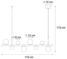 Candeeiro suspenso preto com vidro fumê, alongado 8 luzes - Mônaco Design,Moderno