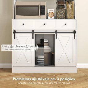 Armário de Cozinha com 2 Portas Corrediças 3 Gavetas Bancada para Micro-Ondas e Prateleiras Ajustáveis 93,5x40x180 cm Branco
