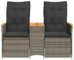 Sofá de jardim reclinável 2 lugares com mesa vime PE cinzento