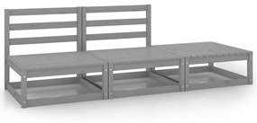 vidaXL 3 pcs conjunto lounge de jardim pinho maciço cinzento
