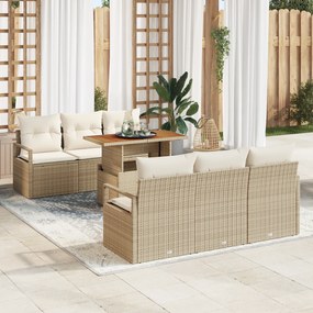 Conjunto de Sofá de Jardim com Almofadas vidaXL 7 Peças Bege Rattan Ac
