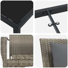 Conjunto de Jantar de Jardim de 7 Peças com Almofadas Cinza Polirattan