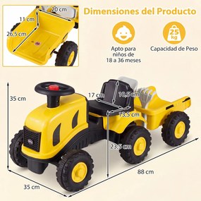 Andarilho Trator Infantil com Reboque, 88 x 35 x 35 cm, Sem Pedais, Amarelo