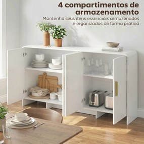 Aparador de Cozinha com 4 Prateleiras 4 Portas com Fecho Suave Móvel para TV de 72 Polegadas 152x40x80 cm Branco