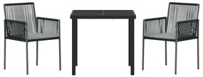 Conjunto de Jantar para Jardim com Almofadas – 3 Peças – Preto – Ratta