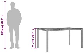 Mesa de jardim c/ tampo em madeira de acácia vime PE cinzento