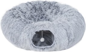 Túnel para gatos  90 x 80 x 27 cm de interior com cama para gatos em forma de donut, almofada circular lavável, cinzento claro