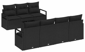 Sofá de Jardim de 8 Peças com Almofadas em Rattan Sintético Preto.