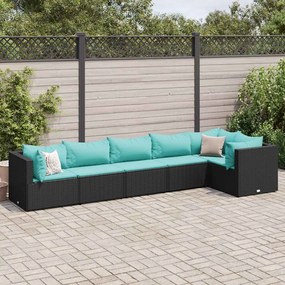 vidaXL 6 pcs conjunto lounge de jardim c/ almofadões vime PE preto