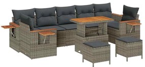 Conjunto de Sofá de Jardim de 10 Peças com Almofadas Cinza Rattan Poli