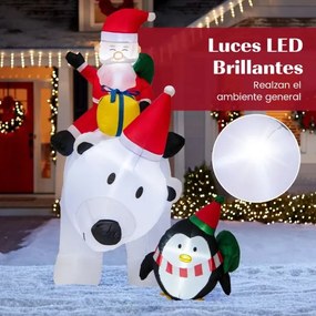 Urso polar insuflável de 210 cm com Pai Natal insuflável e pinguim Sacos de oferta Caixa de oferta Caixa de oferta Decoração de Natal insuflável Ilumi