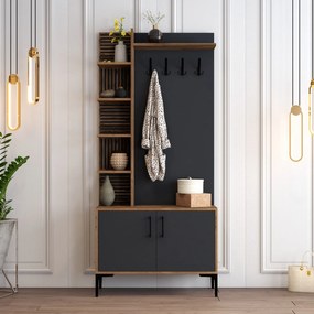 Hall Stand Viyana D – Nogueira e Antracite – 90x200x35 cm