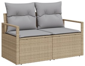 Conjunto de Sofá de Jardim de 5 Peças com Almofadas Bege Rattan PE, So