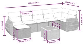 8 pcs conjunto sofás de jardim com almofadões vime PE preto