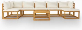 8 pcs conjunto lounge jardim c/ almofadões acácia maciça creme
