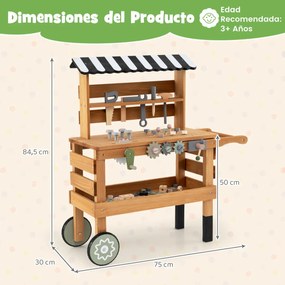 Bancada de ferramentas 2 em 1 de madeira para crianças 75 x 30 x 84,5 cm com acessórios realistas, para maiores de 3 anos Madeira