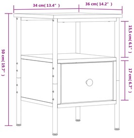 Mesa cabeceira 34x36x50 cm derivados madeira carvalho castanho