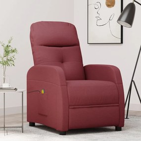 vidaXL Poltrona de massagens elétrica reclinável tecido vermelho tinto