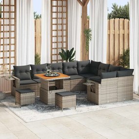 Conjunto Sofá Jardim vidaXL 12 Peças Almofadas Cinza Rattan Polímero Acácia