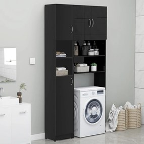 Conj. armários para máquinas lavar roupa contraplacado preto