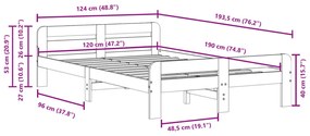 Cama sem colchão 120x190 cm madeira pinho maciça castanho-mel