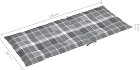 Cadeiras jardim c/ almofadões xadrez cinzento 2 pcs teca maciça
