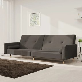 337334 vidaXL Sofá-cama 2 lugares com duas almofadas veludo cinzento-escuro