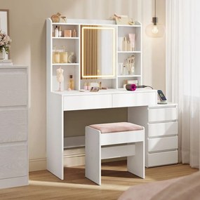 Toucador com espelho LED (BANCO NÃO INCLUIDO) e tomada múltipla 40 x 124,7 x 145 cm Coleção Kailyn branco