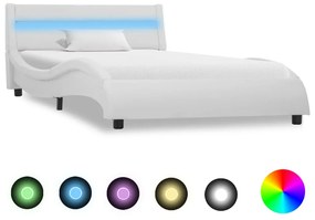 285672 vidaXL Estrutura de cama com LED 90x200 cm couro artificial branco