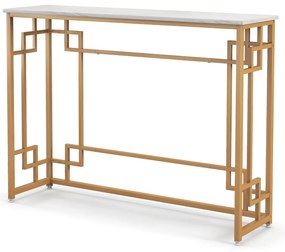 Mesa de console dourada com estrutura geométrica em formato de diamante - branca