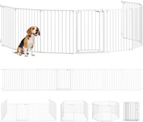 Barreira de segurança metálica, cercadinho dobrável e modular para cães e crianças, 8 painéis, 61 x 75 cm, branco