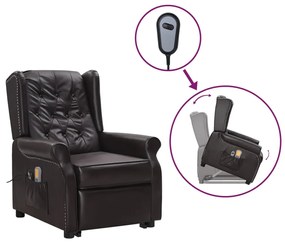 vidaXL Poltrona massagens elevatória couro art. castanho brilhante
