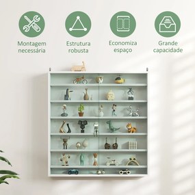 Vitrina de Parede em Madeira com Prateleiras Ajustáveis e 2 Portas Deslizantes de Vidro 80x9,5x83 cm Branco