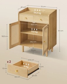 Aparador com portas em estilo Rattan 40 x 70 x 90 cm Coleção BOHOVEN bege carvalho