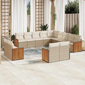 vidaXL 13 pcs conjunto de sofás p/ jardim com almofadões vime PE bege