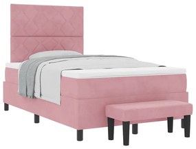 Cama Box Spring com Colchão e Banco em Veludo Rosa 120x190 cm