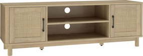 HOMCOM Móvel TV 135 cm, móvel para TV até 165,1 cm com 2 portas em rattan, 2 compartimentos abertos, carvalho | Aosom Portugal