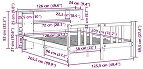 Cama com estante sem colchão 120x200 cm pinho maciço