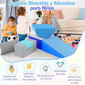 Conjunto com 6 peças de brincar e trepar com formas diferentes para o desenvolvimento motor das crianças Azul