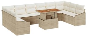 Conjunto de Jantar para o Jardim com 11 peças e almofadas bege em ratt