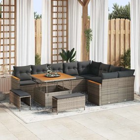 Conjunto de Sofá de Jardim de 12 Peças com Almofadas Cinza Vime PE Acácia
